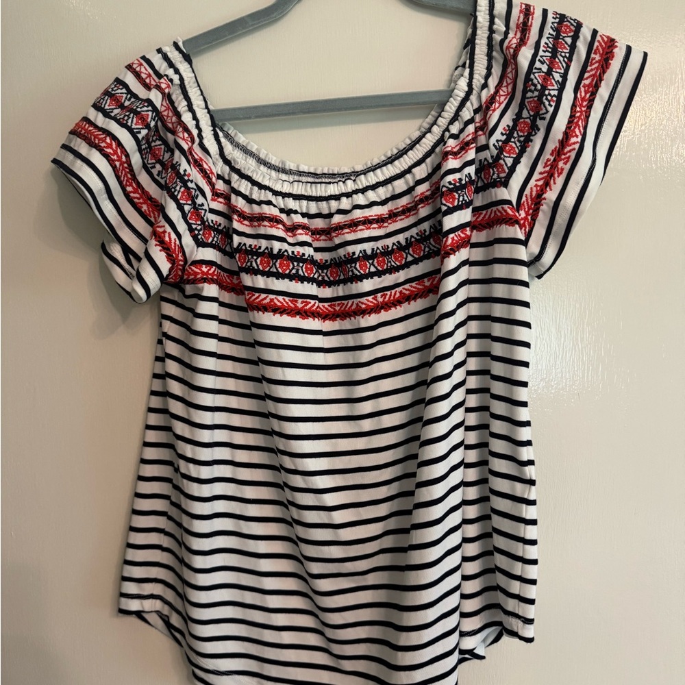 NWOT THML Black and Red Smocked Blouse Relaxed Fit